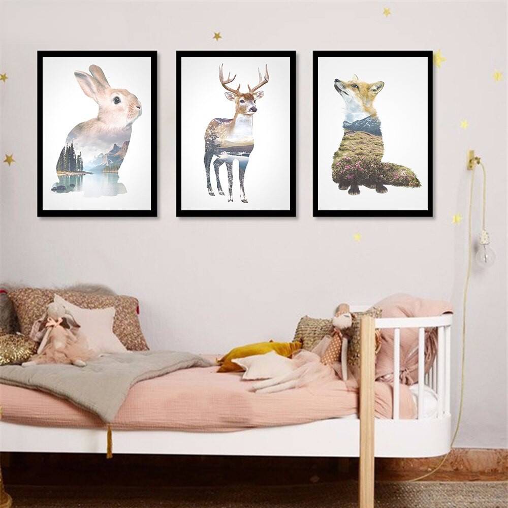 Plakat abstrakcja 'Rabbit Deer Animal Silhouette', zwierzęta, dekoracja, druk na płótnie Canvas Abstrakcja Plakaty Zwierzęta Decorateo.pl