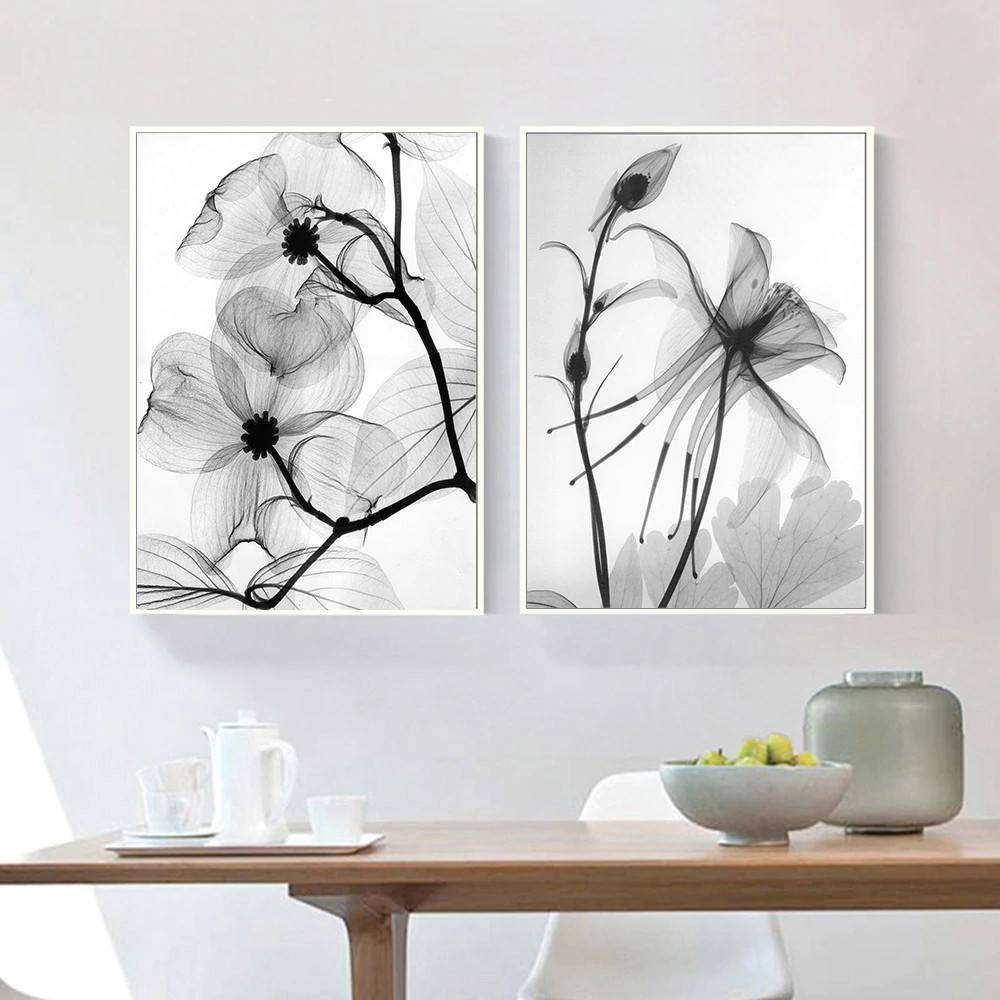 Plakat czarno biały 'Black White Plant Abstract Flower', natura, dekoracja, druk na płótnie Canvas Czarno białe Natura Plakaty Decorateo.pl