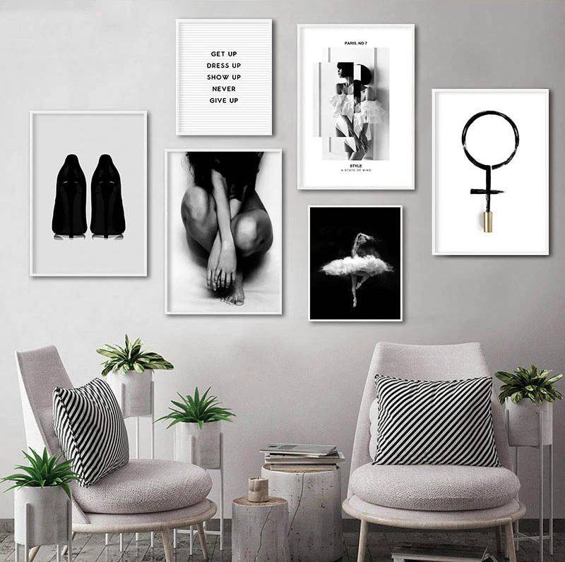 Plakat czarno biały 'Fashion Makeup Poster Black White', abstrakcja, nowoczesny wystrój, druk na płótnie Canvas Abstrakcja Czarno białe Plakaty Decorateo.pl