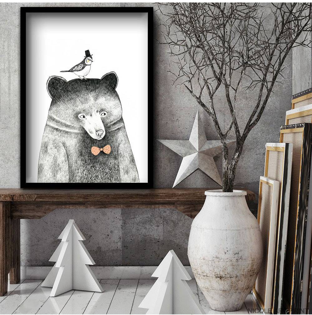 Plakat dla dzieci 'Cartoon Animal Bear Lion Panda', grafika, sztuka rysunkowa, druk na płótnie Canvas Dla dzieci Grafika Plakaty Decorateo.pl