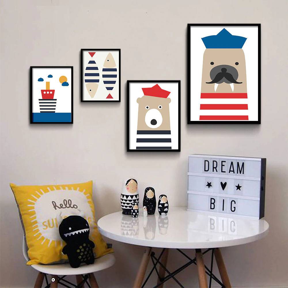 Plakat dla dzieci 'Cartoon Animal Polar Bear Seal Poster', grafika, sztuka rysunkowa, druk na płótnie Canvas Dla dzieci Grafika Plakaty Decorateo.pl