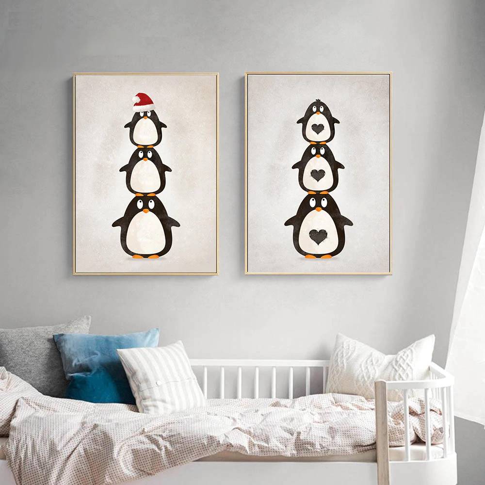 Plakat dla dzieci 'Cartoon Penguin Animal', sztuka rysunkowa, druk na płótnie Canvas Dla dzieci Plakaty Decorateo.pl