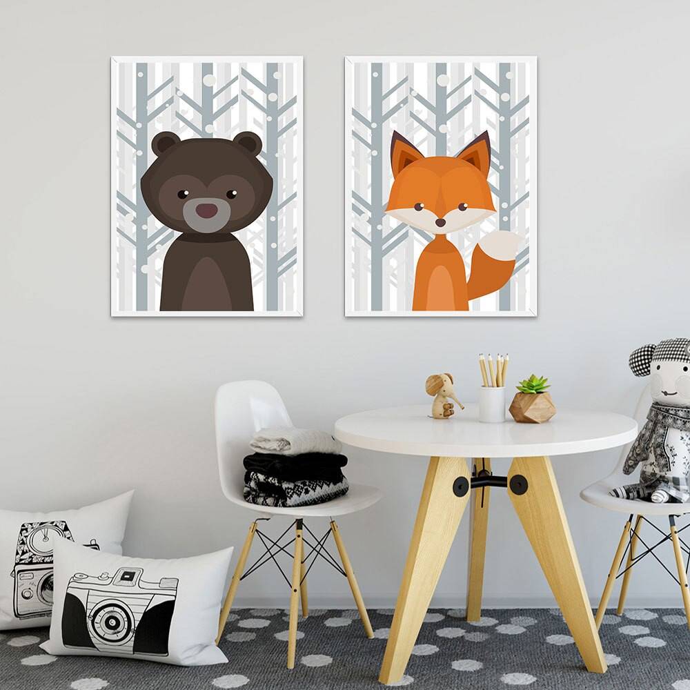 Plakat dla dzieci 'Jungle Animal Wall Art', grafika, sztuka rysunkowa, druk na płótnie Canvas Dla dzieci Grafika Plakaty Decorateo.pl