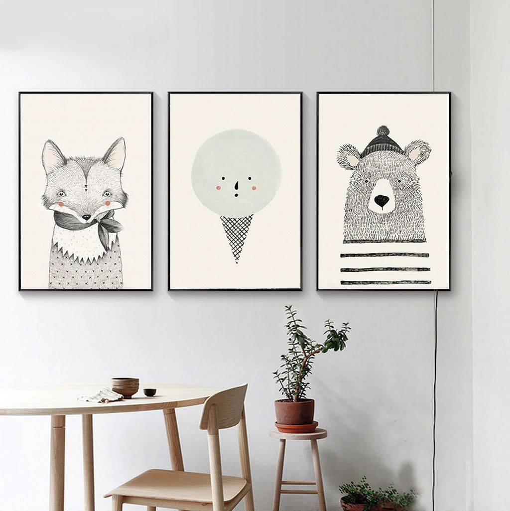 Plakat dla dzieci 'Nordic Art Bear Fox Canvas', grafika, sztuka rysunkowa, druk na płótnie Canvas Dla dzieci Grafika Plakaty Decorateo.pl