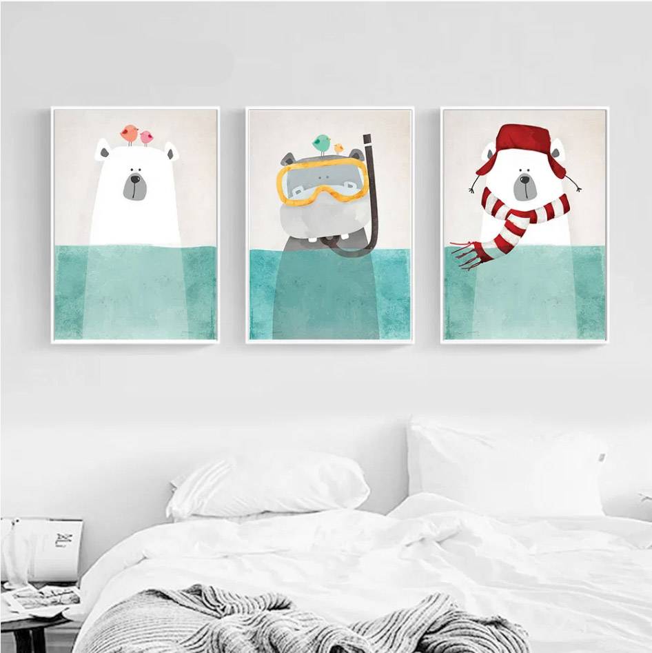 Plakat dla dzieci 'Polar Bear Hippo Canvas Poster', grafika, sztuka rysunkowa, druk na płótnie Canvas Dla dzieci Grafika Plakaty Decorateo.pl