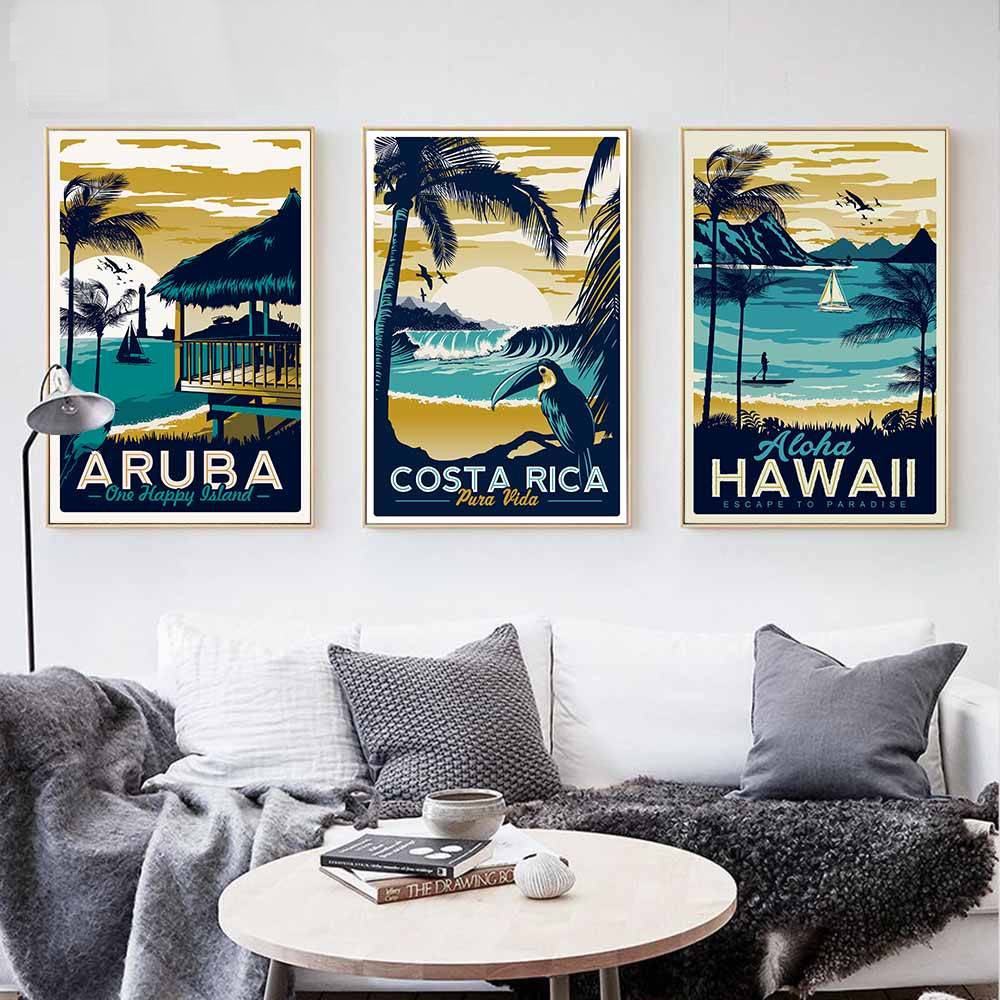 Plakat grafika 'Aruba Hawaii Sea Beach Vintage', dekoracja, druk na płótnie Canvas Abstrakcja Grafika Plakaty Decorateo.pl