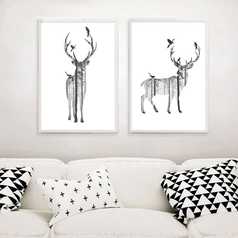 Plakat grafika 'Forest Deer Family', zwierzęta, nowoczesny wystrój, druk na płótnie Canvas Grafika Plakaty Zwierzęta Decorateo.pl