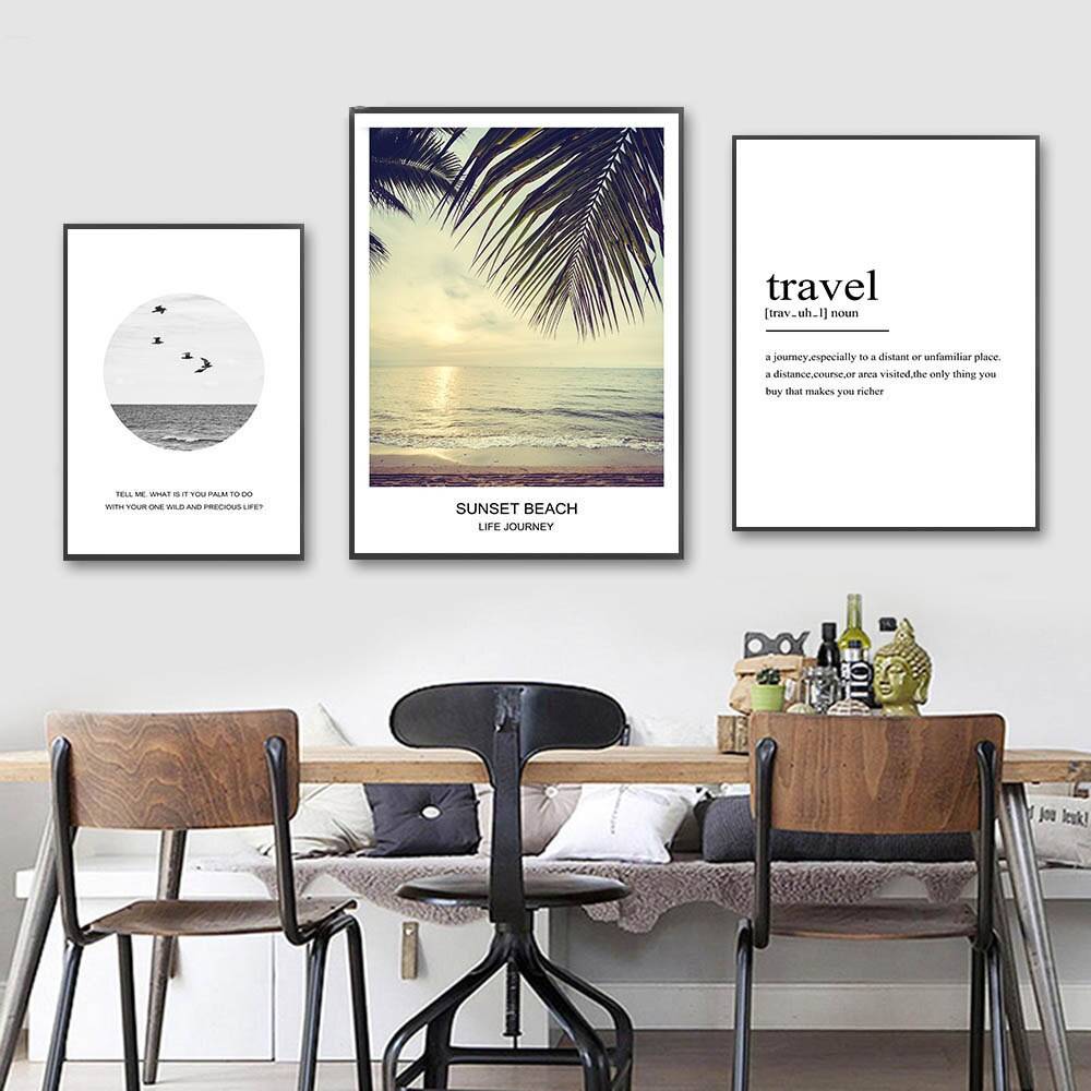 Plakat natura 'Sea Leaf Sunset Tropical Decoration', grafika, nowoczesny wystrój, druk na płótnie Canvas Grafika Natura Plakaty Decorateo.pl