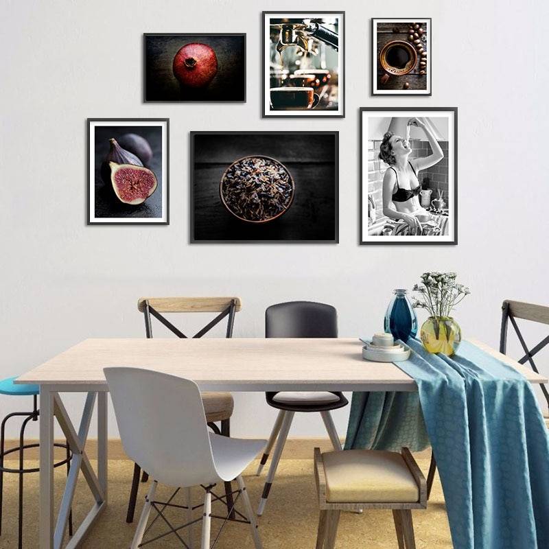 Plakat czarno biały 'Food Kitchen Poster Coffee Vegetable', natura, sztuka nowoczesna, druk na płótnie Canvas Czarno białe Grafika Plakaty Decorateo.pl