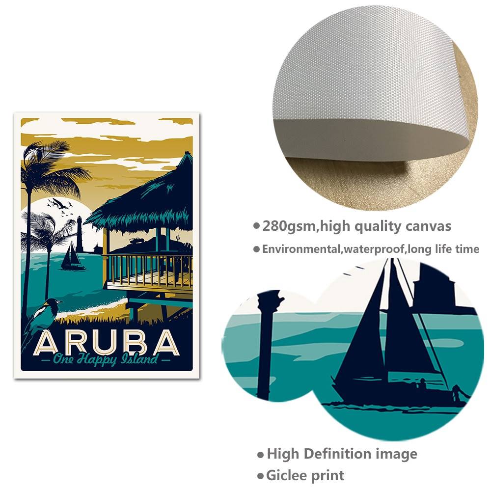 Plakat grafika 'Aruba Hawaii Sea Beach Vintage', dekoracja, druk na płótnie Canvas Abstrakcja Grafika Plakaty Decorateo.pl