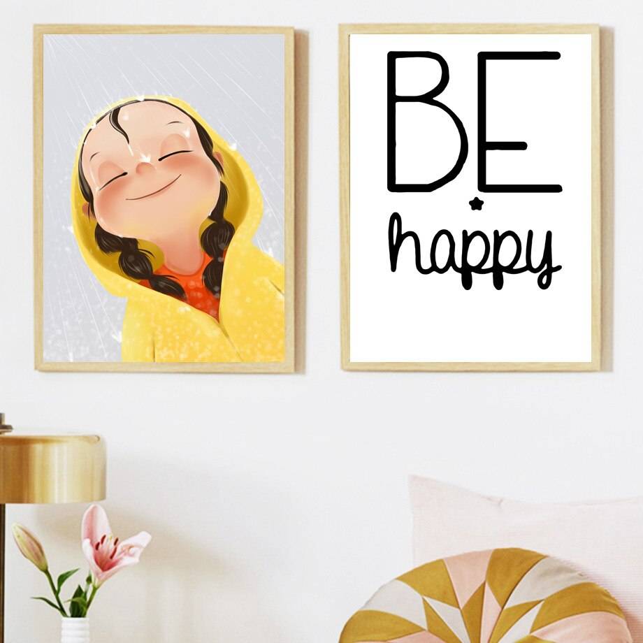 Plakat z wizerunkiem dziewczynki - Be Happy Dla dzieci Plakaty Decorateo.pl