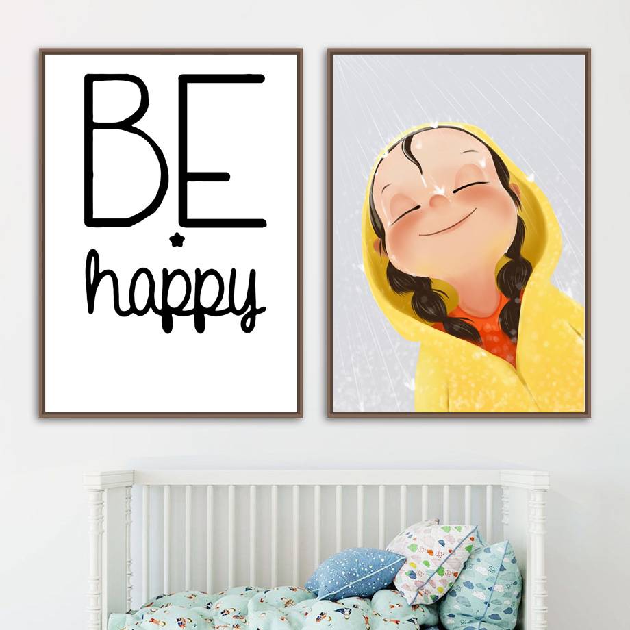 Plakat z wizerunkiem dziewczynki - Be Happy Dla dzieci Plakaty Decorateo.pl