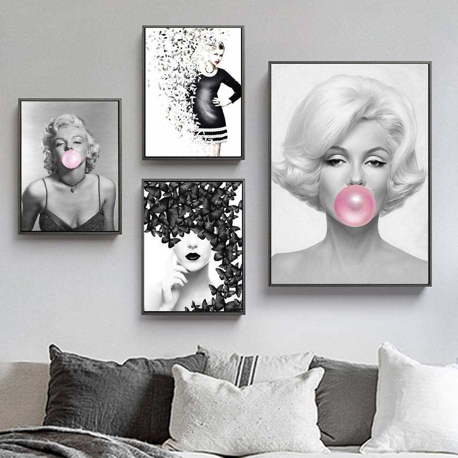 Plakat czarno biały ze zdjęciami sławnych aktorek - Monroe Grafika Plakaty Decorateo.pl