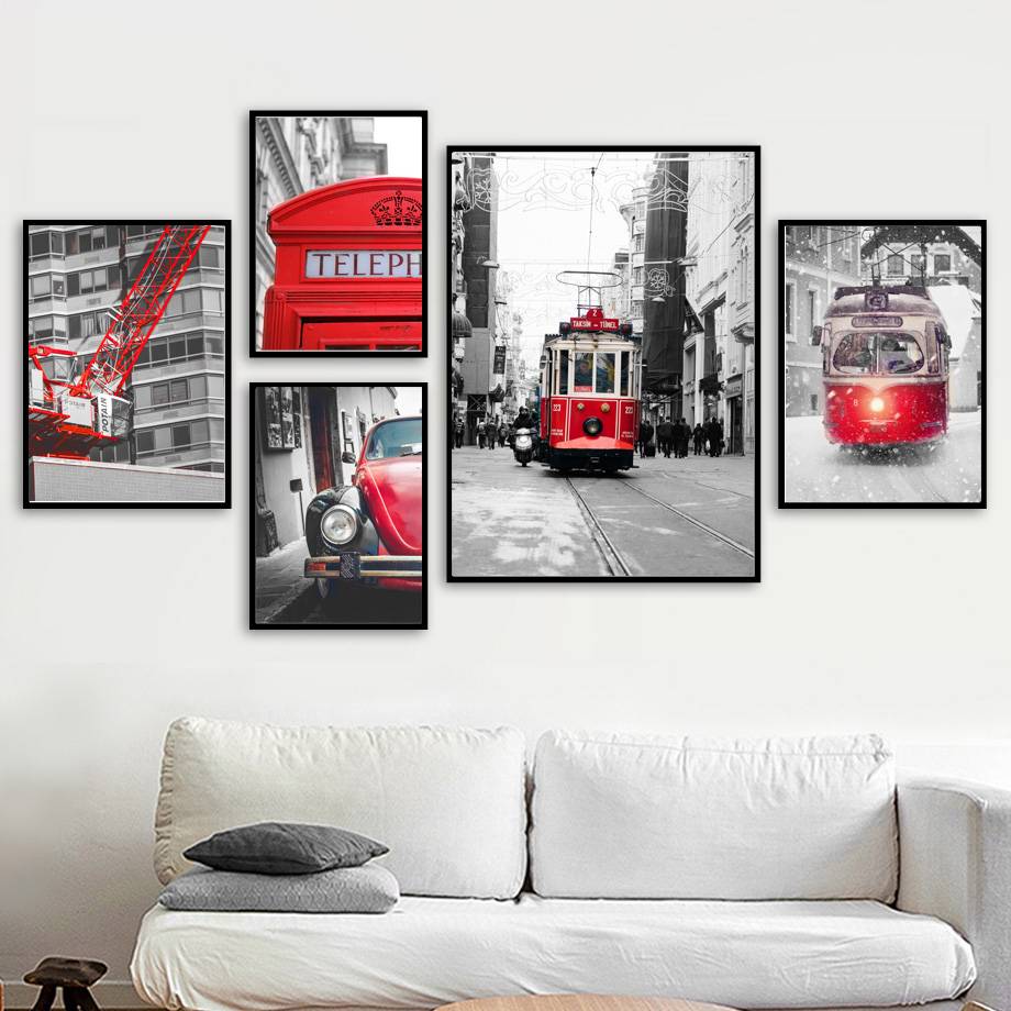 Plakat z kolorem czerwonym w tle - Red Architektura Decorateo.pl