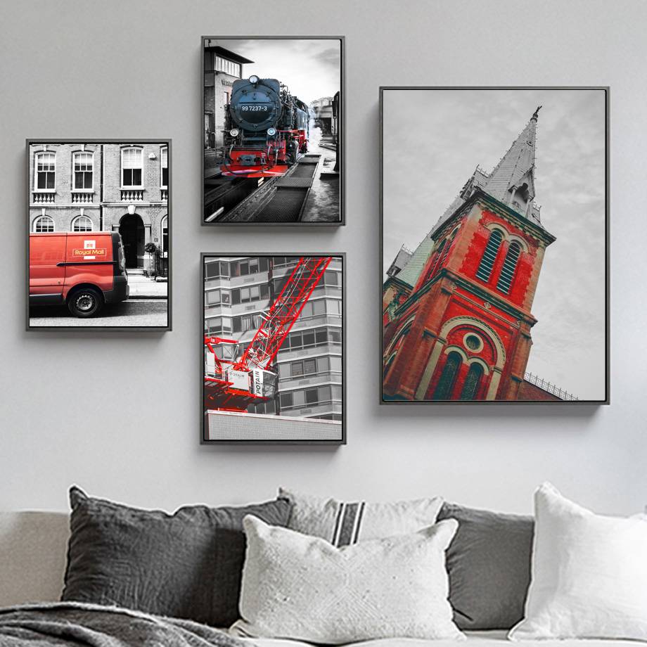 Plakat z kolorem czerwonym w tle - Red Architektura Decorateo.pl