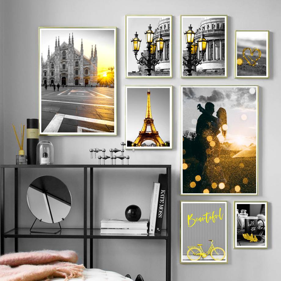 Plakat architektura w ciekawym ujęciu - Yellow Architektura Czarno białe Decorateo.pl