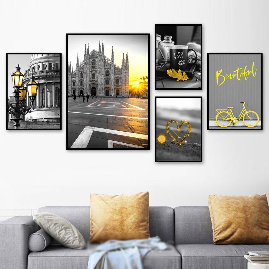 Plakat architektura w ciekawym ujęciu - Yellow Architektura Czarno białe Decorateo.pl